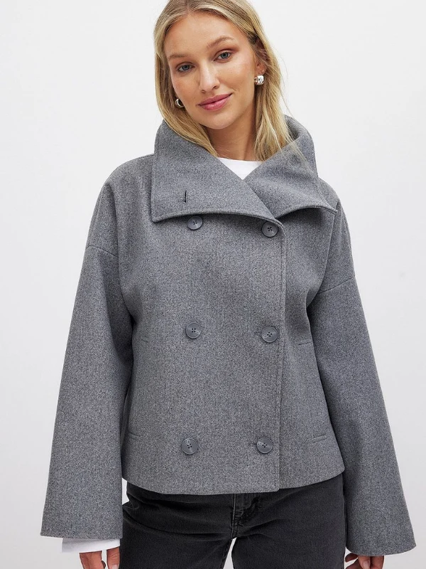 Damenjacke mit Doppelverschluss und Schalkragen für Herbst und Winter