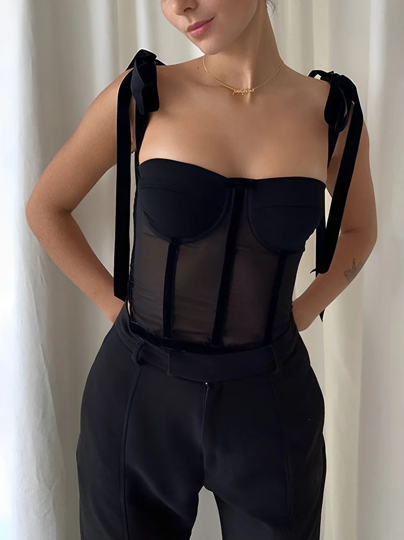 Schwarzes Netzkorsett-Top für Frauen