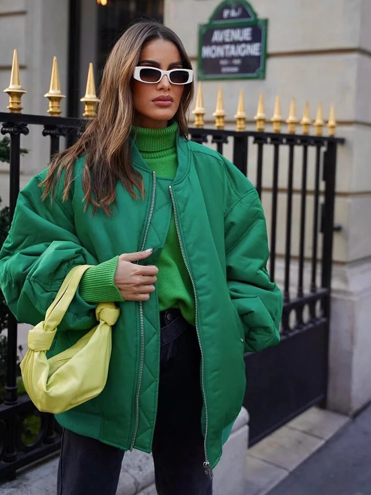 Damen Oversize Bomberjacke mit Reißverschluss