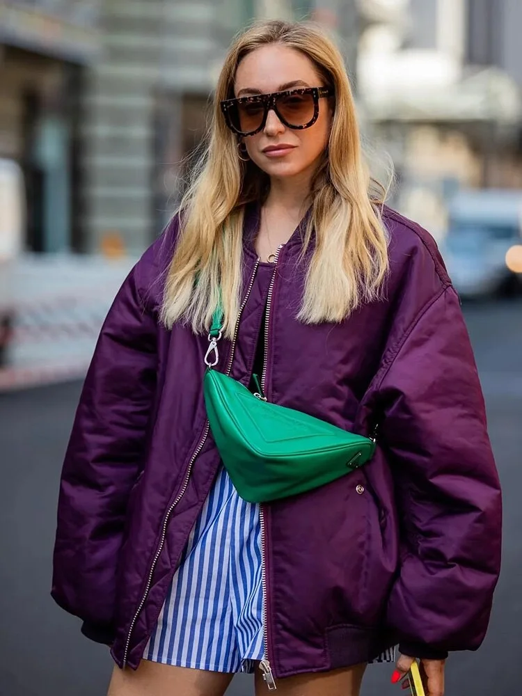 Damen Oversize Bomberjacke mit Reißverschluss