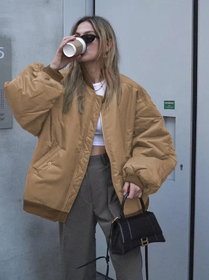 Damen Oversize Bomberjacke mit Reißverschluss