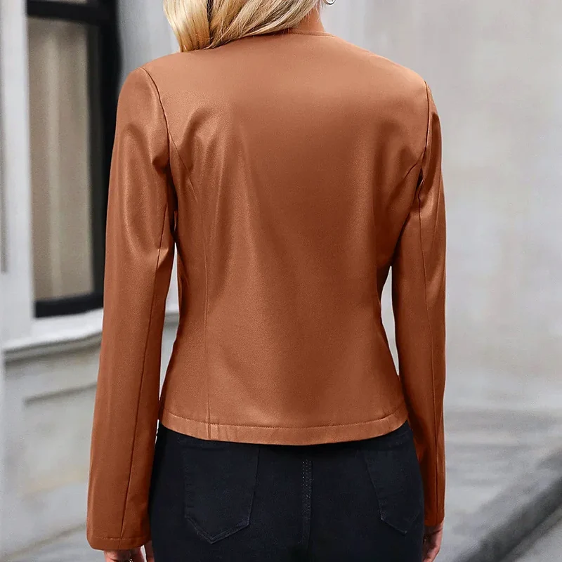 Damen Bikerjacke mit Reißverschluss und modischem Rundhals