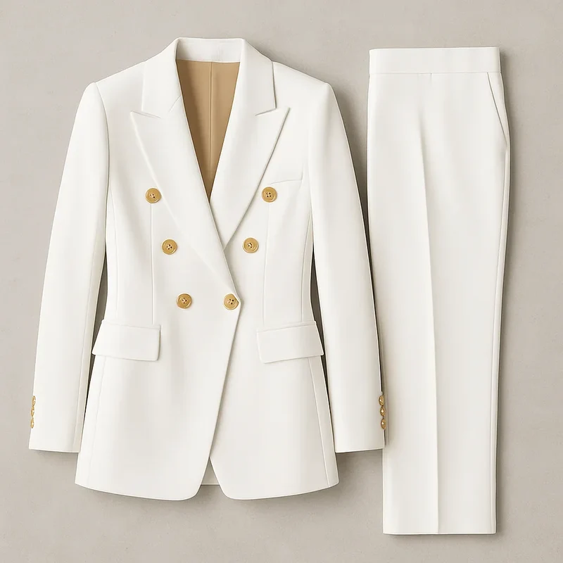 Damen Anzug Set Zweireihig Slim Fit Blazer & Hose