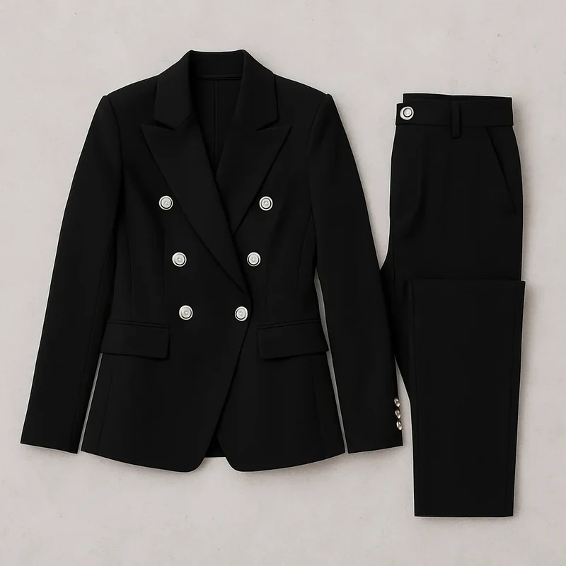 Damen Anzug Set Zweireihig Slim Fit Blazer & Hose