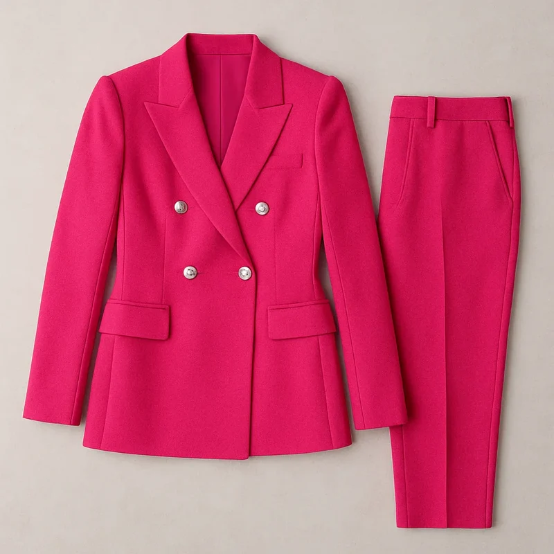 Damen Anzug Set Zweireihig Slim Fit Blazer & Hose