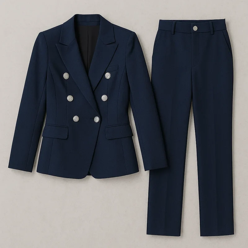 Damen Anzug Set Zweireihig Slim Fit Blazer & Hose