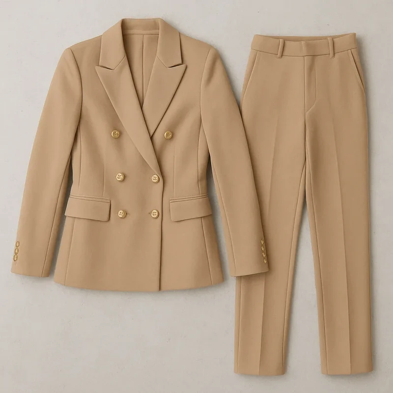 Damen Anzug Set Zweireihig Slim Fit Blazer & Hose