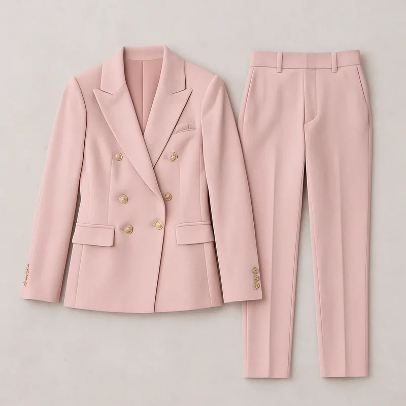 Damen Anzug Set Zweireihig Slim Fit Blazer & Hose
