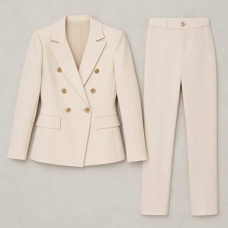 Damen Anzug Set Zweireihig Slim Fit Blazer & Hose