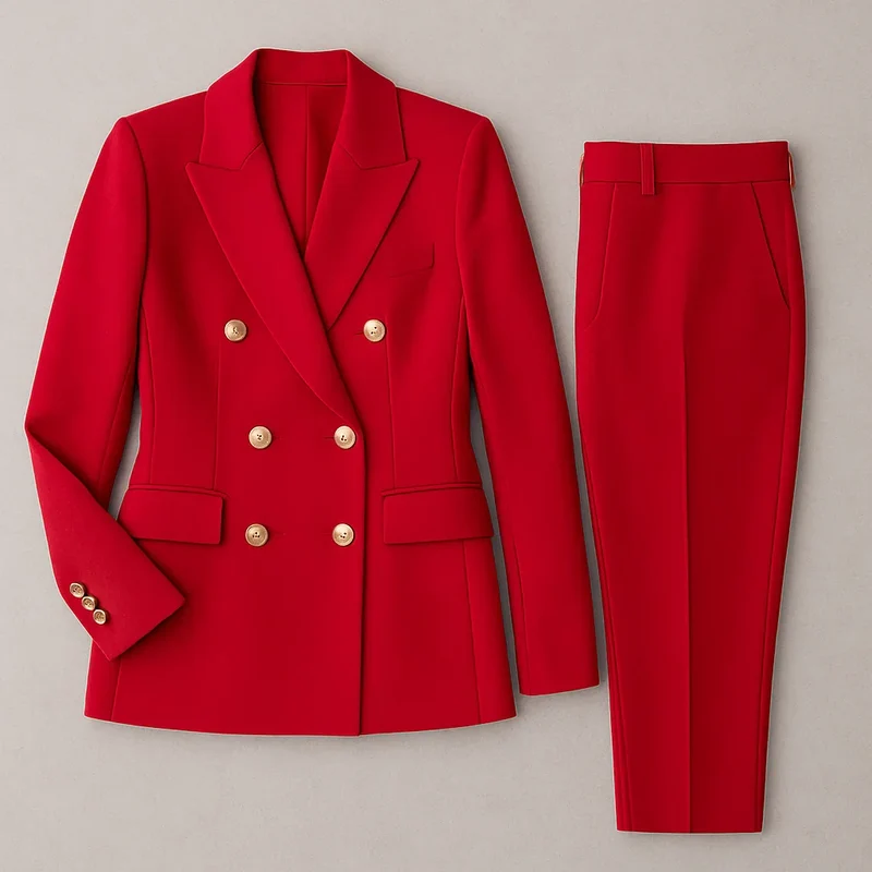 Damen Anzug Set Zweireihig Slim Fit Blazer & Hose