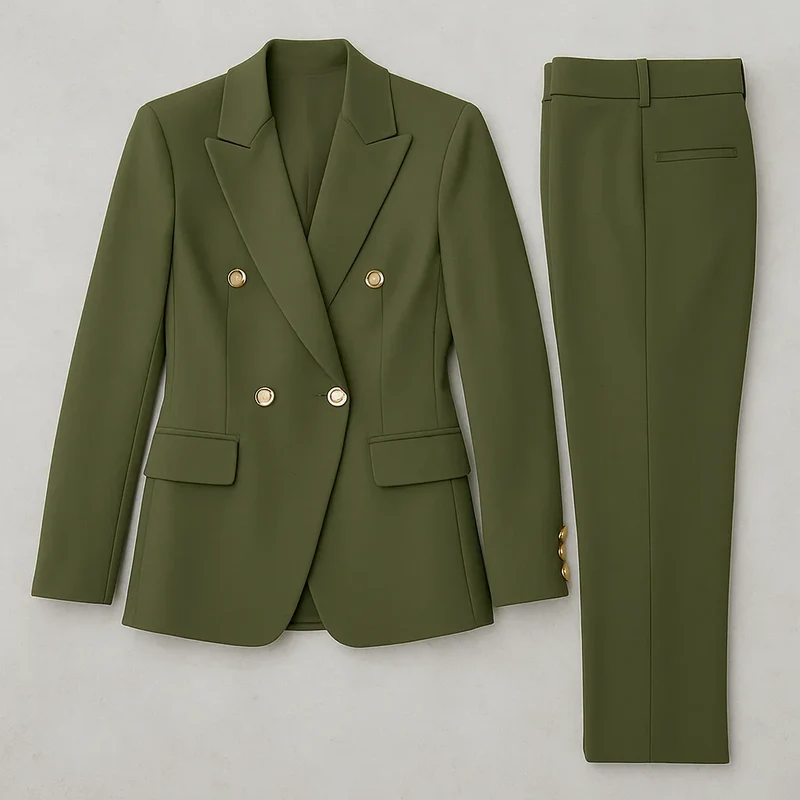 Damen Anzug Set Zweireihig Slim Fit Blazer & Hose