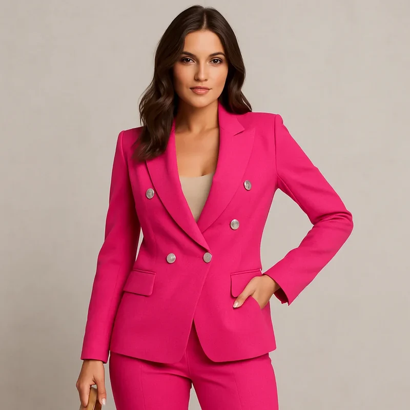 Damen Anzug Set Zweireihig Slim Fit Blazer & Hose