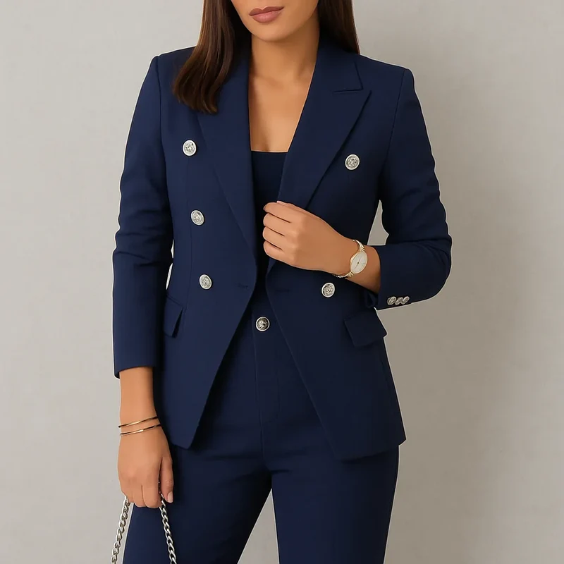 Damen Anzug Set Zweireihig Slim Fit Blazer & Hose