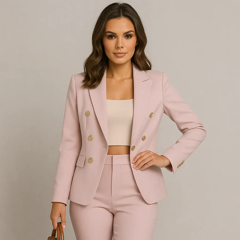 Damen Anzug Set Zweireihig Slim Fit Blazer & Hose