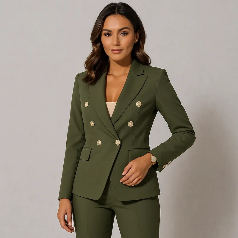 Damen Anzug Set Zweireihig Slim Fit Blazer & Hose