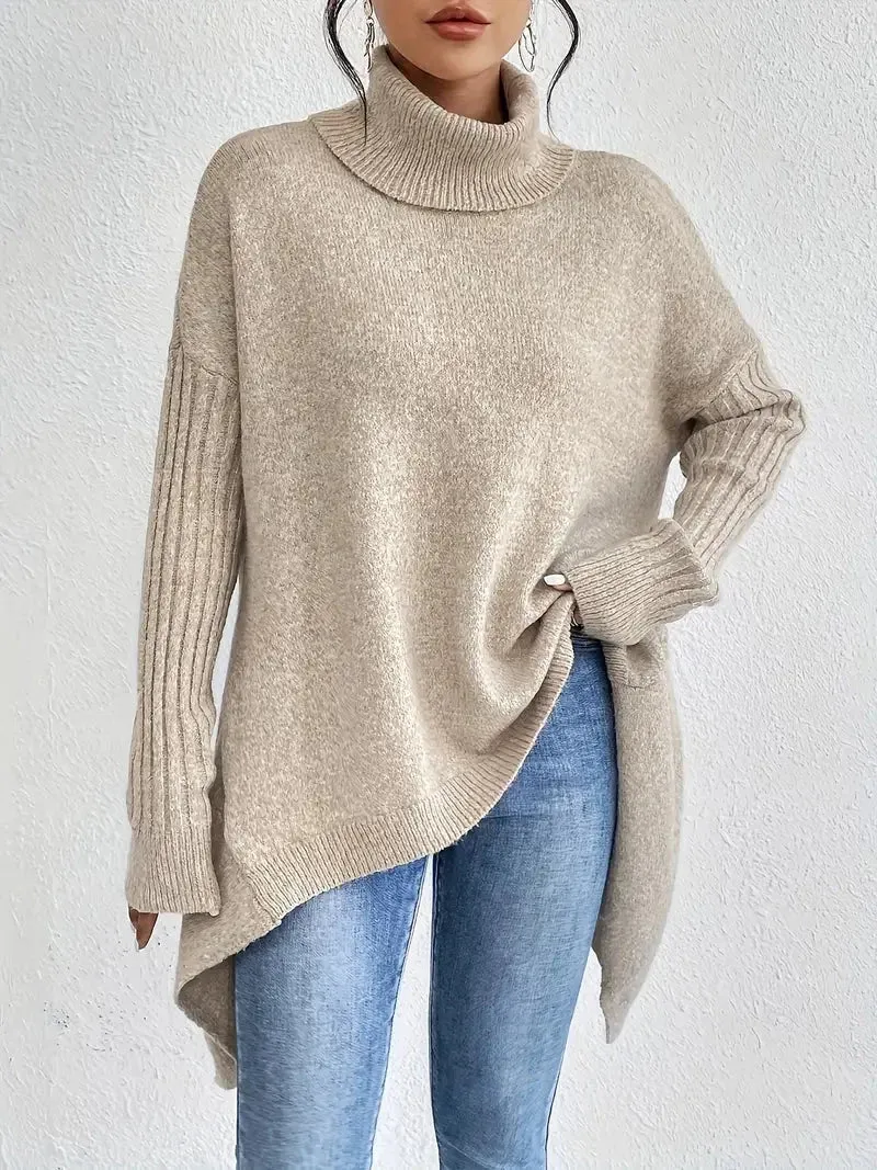 Damen Rollkragenpullover mit langen Ärmeln und lockerer Passform