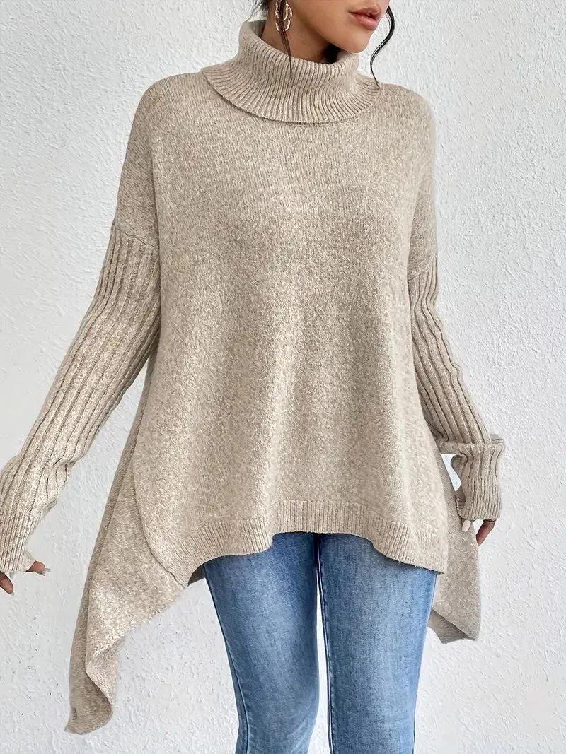 Damen Rollkragenpullover mit langen Ärmeln und lockerer Passform