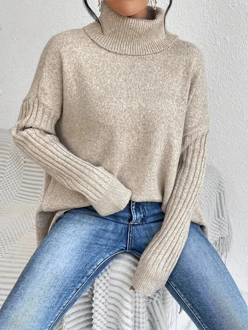 Damen Rollkragenpullover mit langen Ärmeln und lockerer Passform