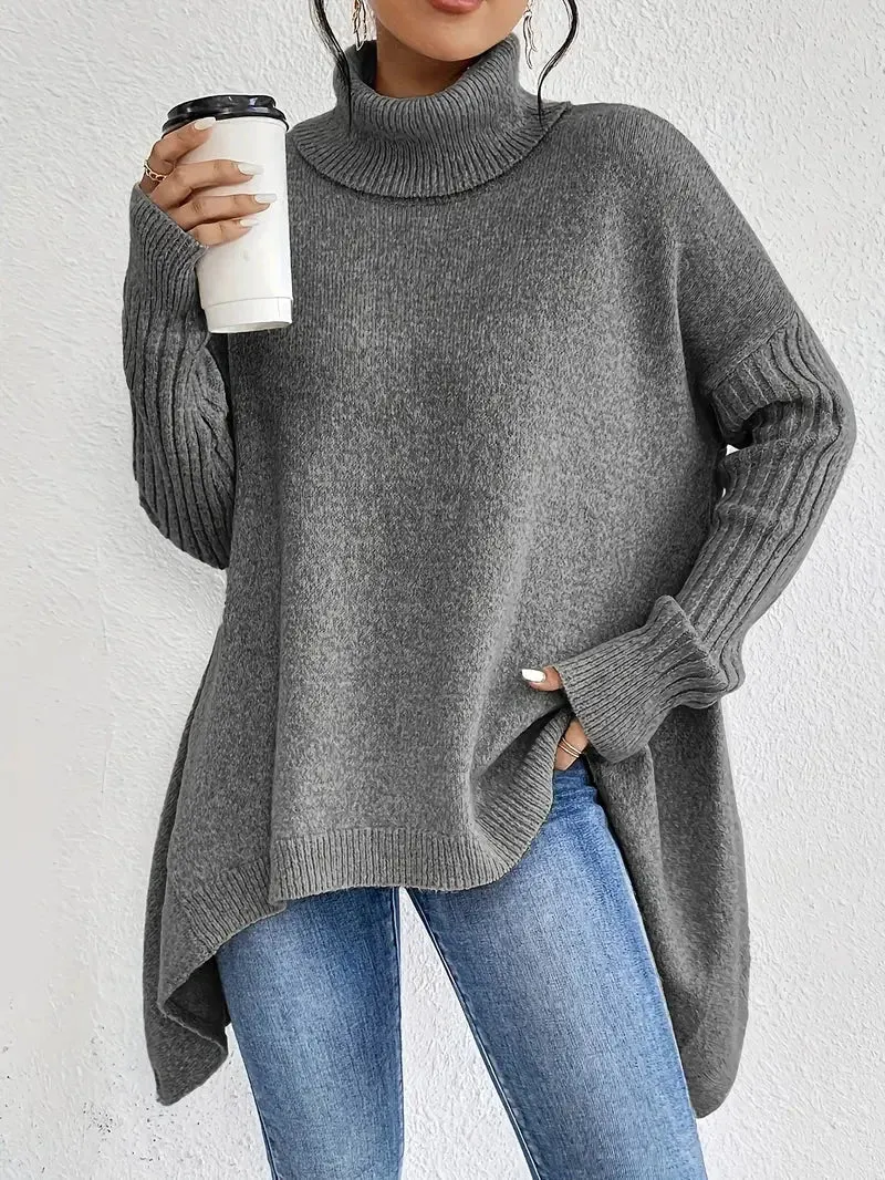 Damen Rollkragenpullover mit langen Ärmeln und lockerer Passform