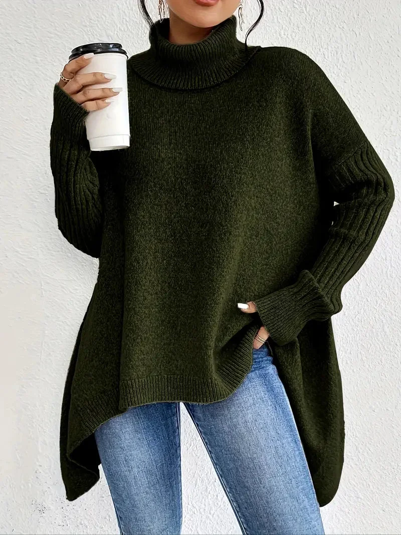Damen Rollkragenpullover mit langen Ärmeln und lockerer Passform