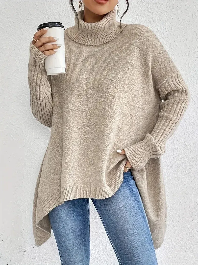 Damen Rollkragenpullover mit langen Ärmeln und lockerer Passform
