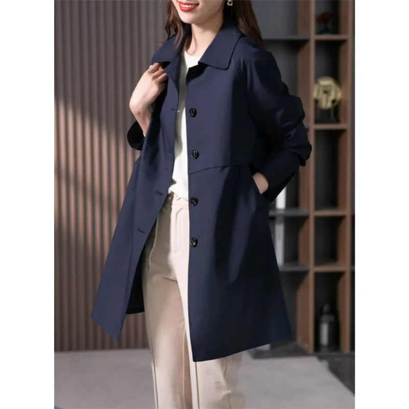 Damen Trenchcoat Wasserdicht mit Knopfleiste und Kragen