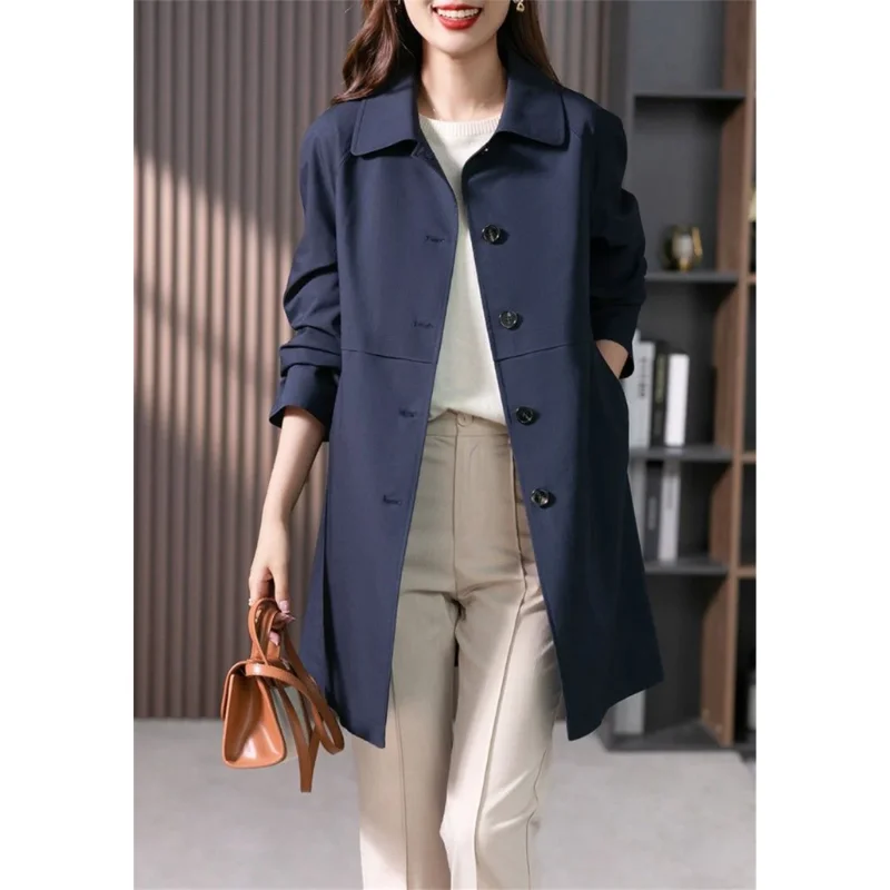 Damen Trenchcoat Wasserdicht mit Knopfleiste und Kragen