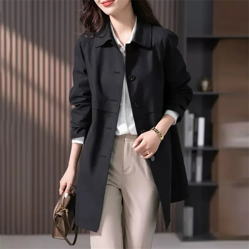 Damen Trenchcoat Wasserdicht mit Knopfleiste und Kragen