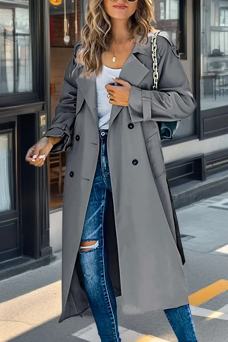 Damen Trenchcoat mit Zweireihigem Design und Gürtel