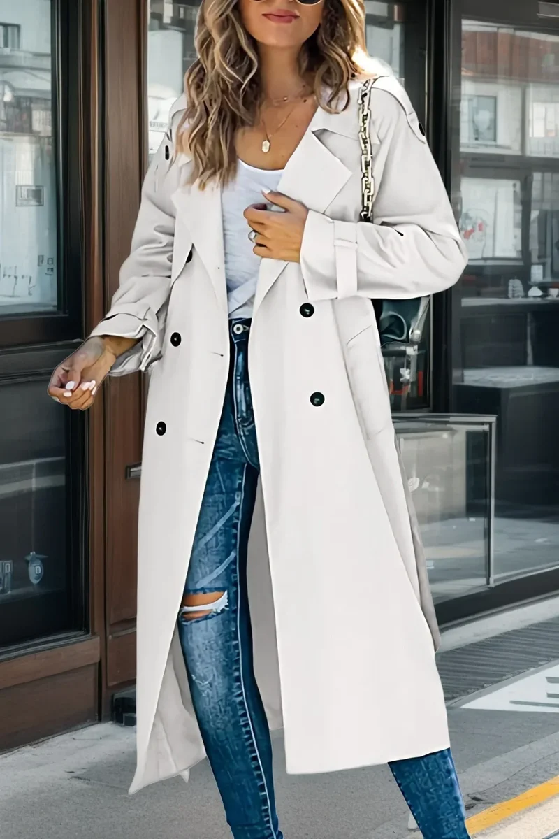 Damen Trenchcoat mit Zweireihigem Design und Gürtel