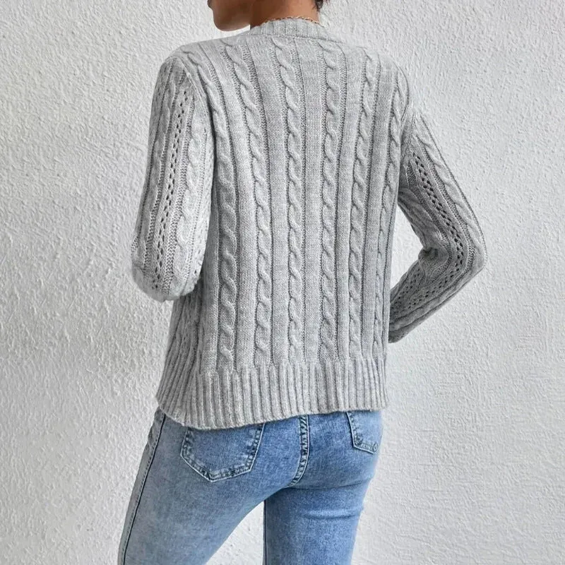 Damen Strickjacke mit Knopfleiste und Zopfmuster
