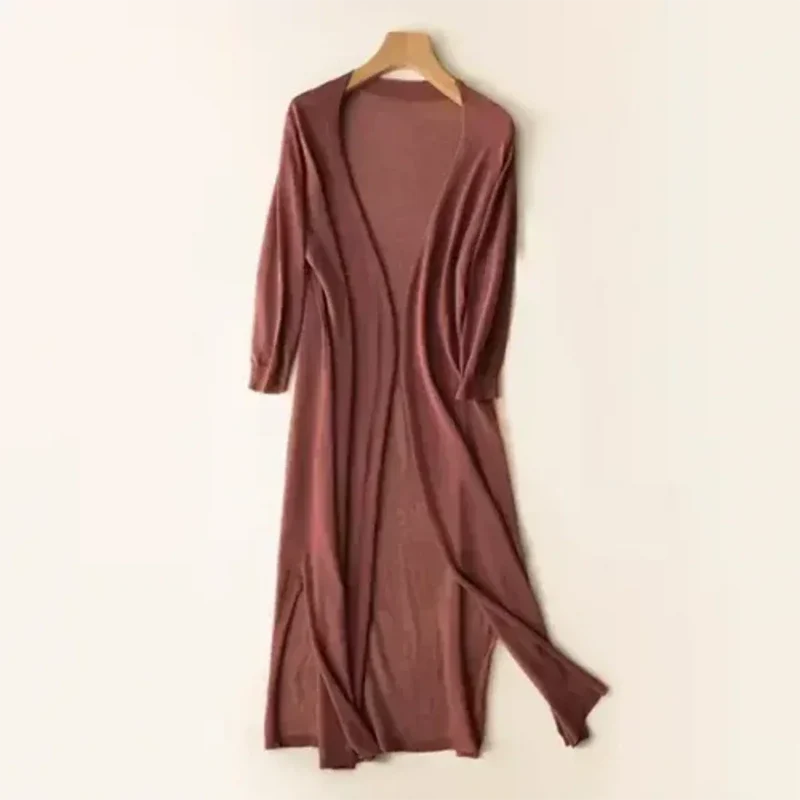 Damen Lange Offene Strickjacke mit Langarm