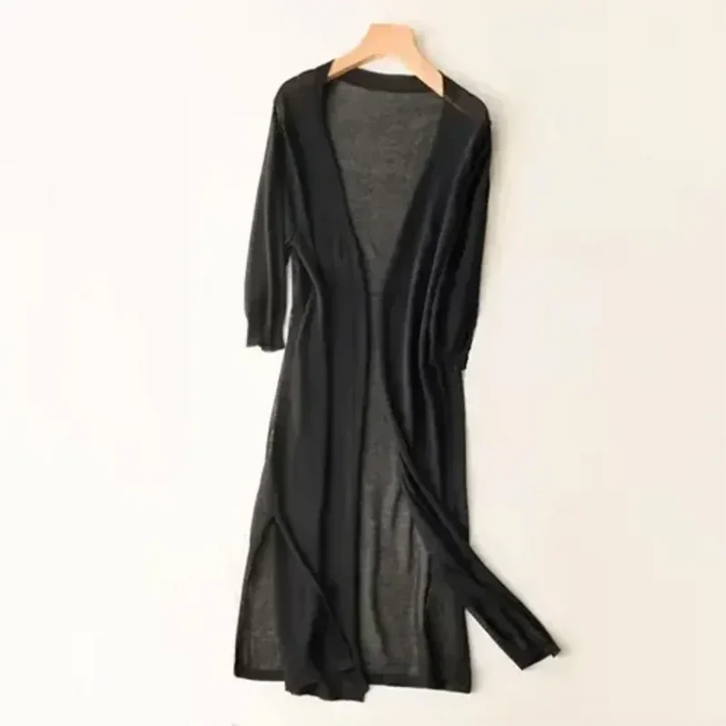 Damen Lange Offene Strickjacke mit Langarm