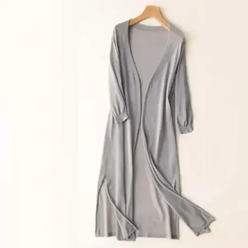 Damen Lange Offene Strickjacke mit Langarm