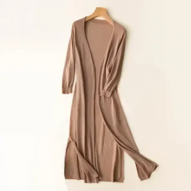 Damen Lange Offene Strickjacke mit Langarm