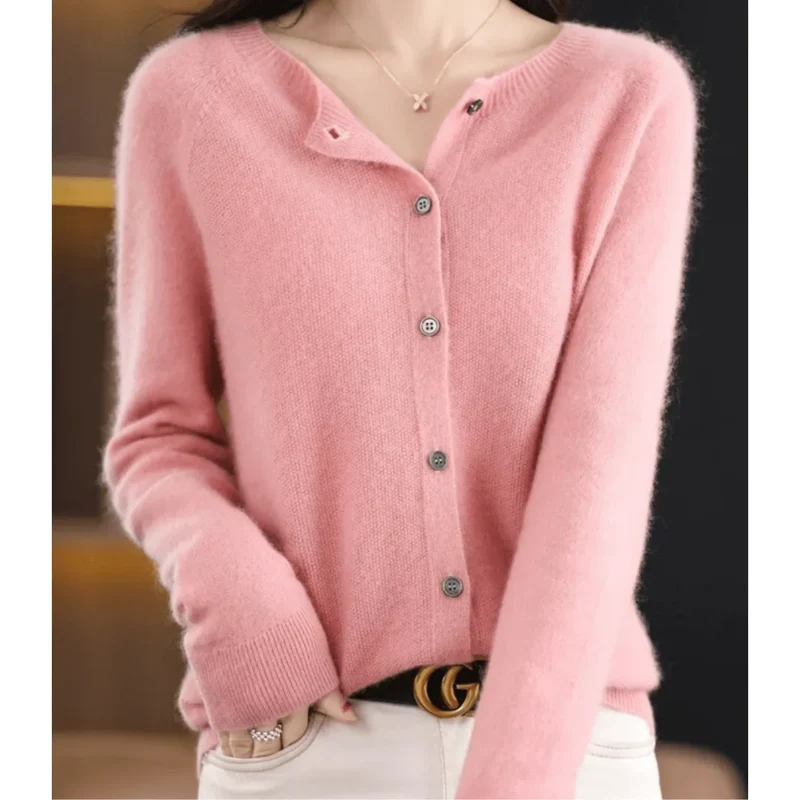 Damen Strickjacke Mit Knöpfen und V-Ausschnitt