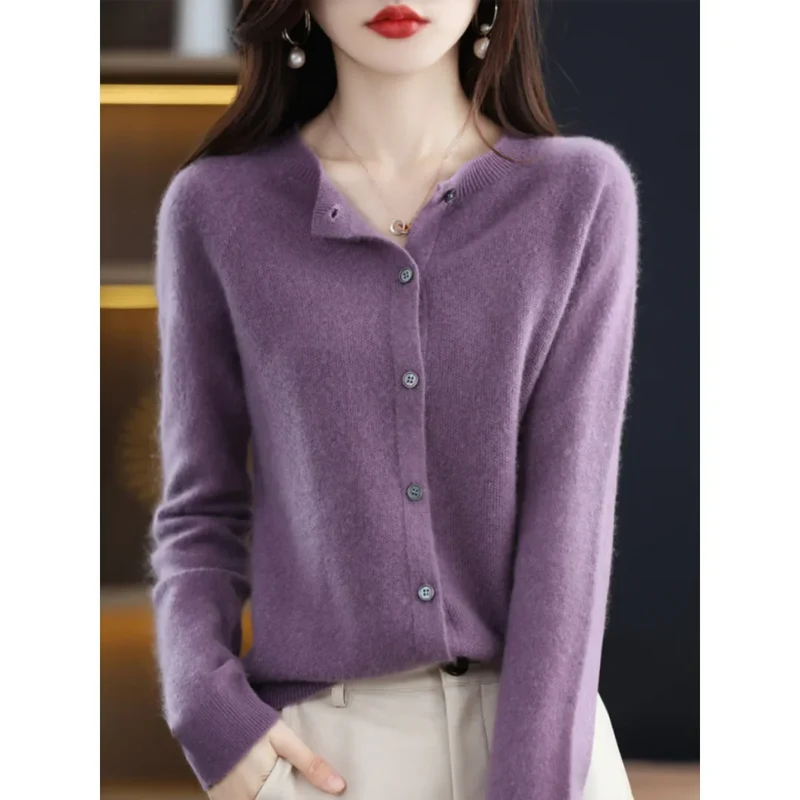 Damen Strickjacke Mit Knöpfen und V-Ausschnitt