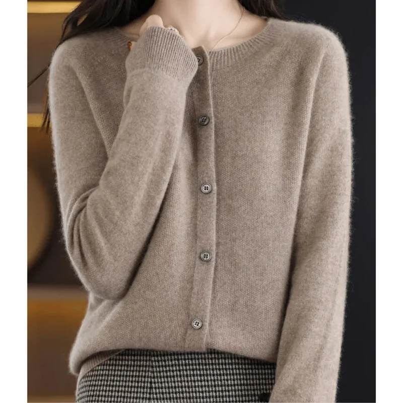 Damen Strickjacke Mit Knöpfen und V-Ausschnitt