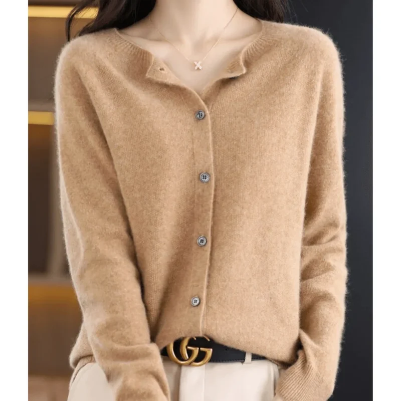 Damen Strickjacke Mit Knöpfen und V-Ausschnitt