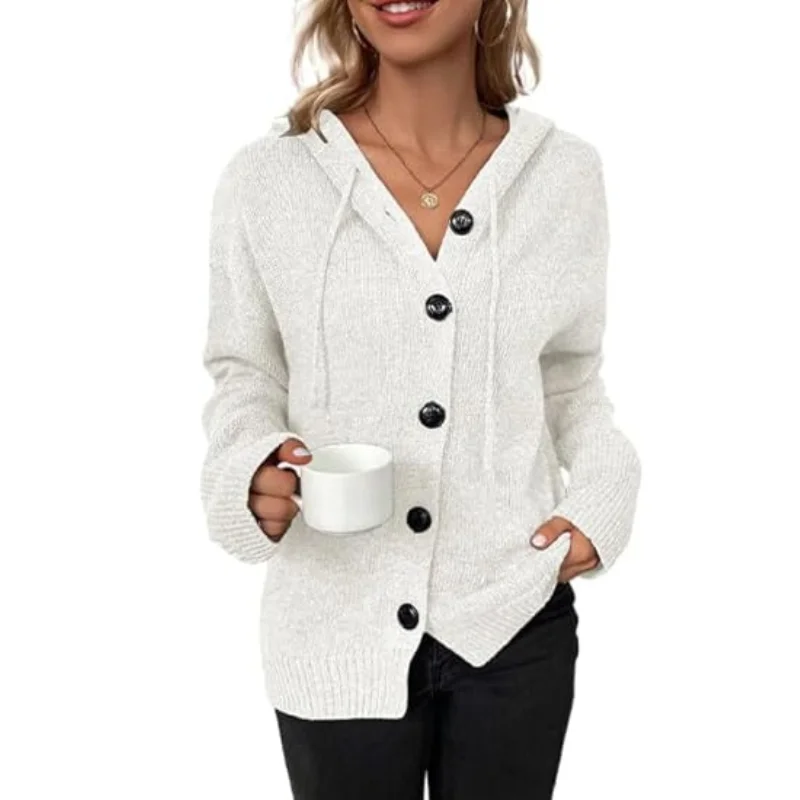 Damen Strickjacke mit Knöpfen und Kapuze
