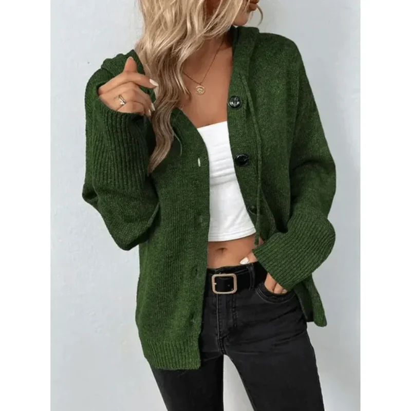 Damen Strickjacke mit Knöpfen und Kapuze