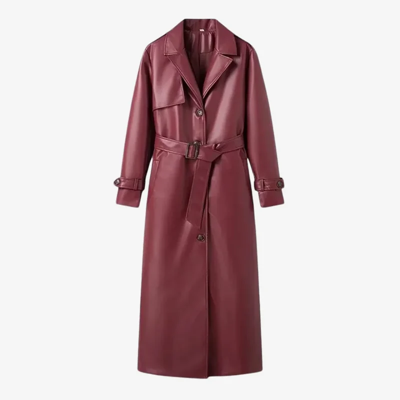 Damen Trenchcoat in Burgunder mit Gürtel