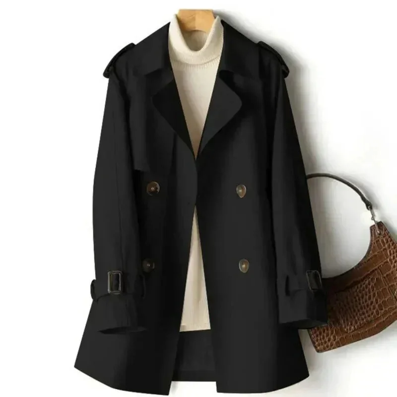 Damen Trenchcoat Doppelreihig mit Gürtel und Schulterklappen