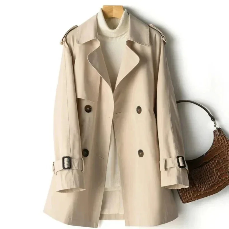 Damen Trenchcoat Doppelreihig mit Gürtel und Schulterklappen