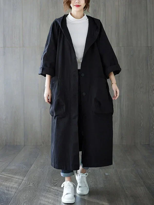 Damen Kapuzen Trenchcoat mit großen Taschen