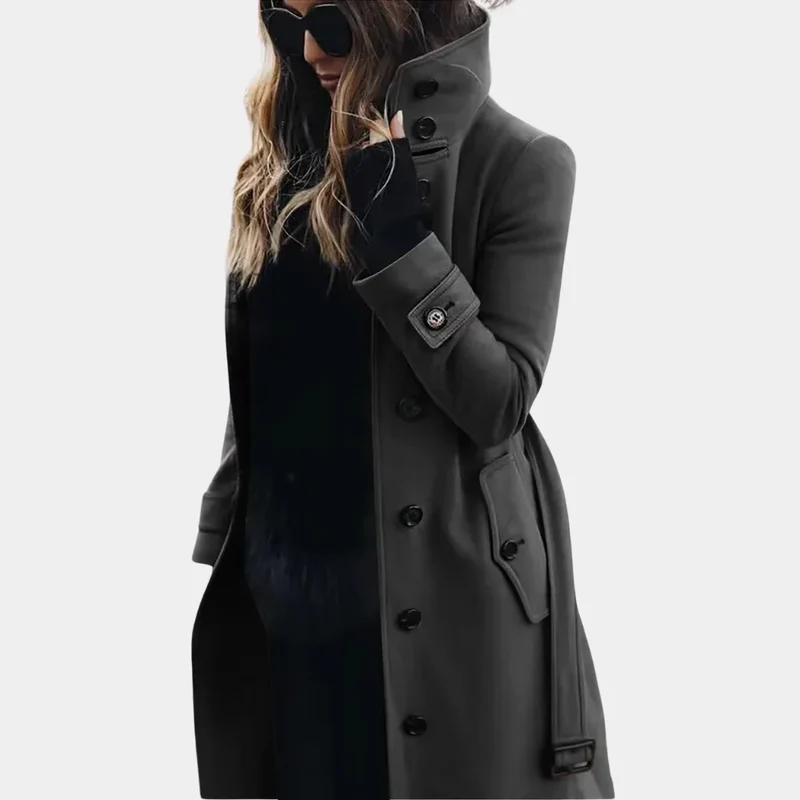 Damen Trenchcoat mit hohem Kragen und eleganten Knöpfen