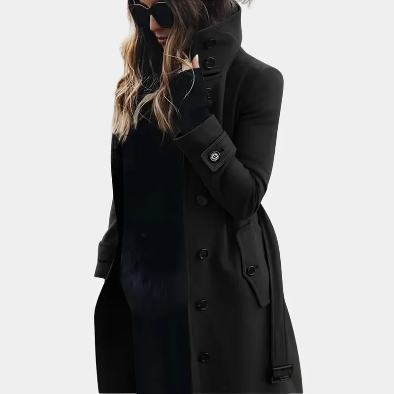 Damen Trenchcoat mit hohem Kragen und eleganten Knöpfen