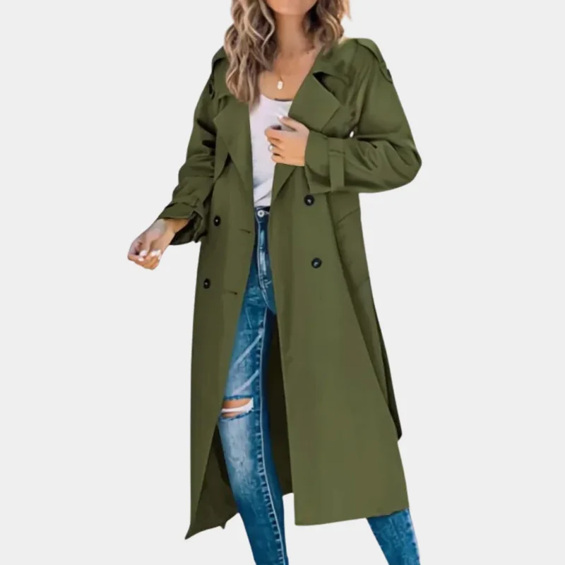Damen Langer Trenchcoat mit Knopfdetails