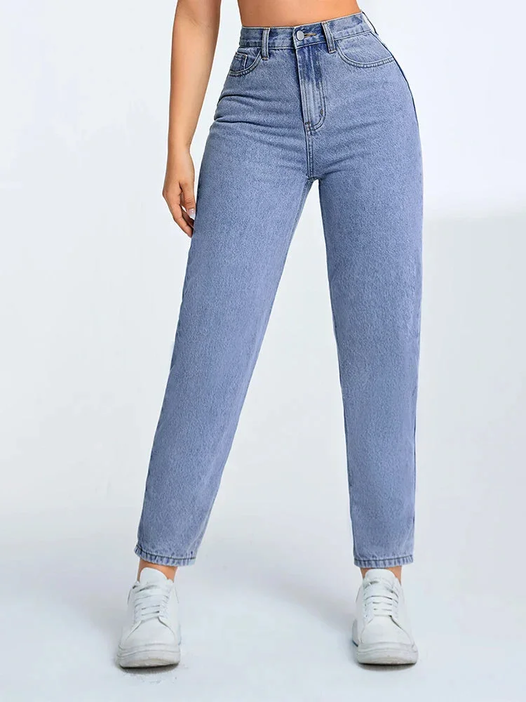 Damen High-Waist Mom Jeans in Hellblau