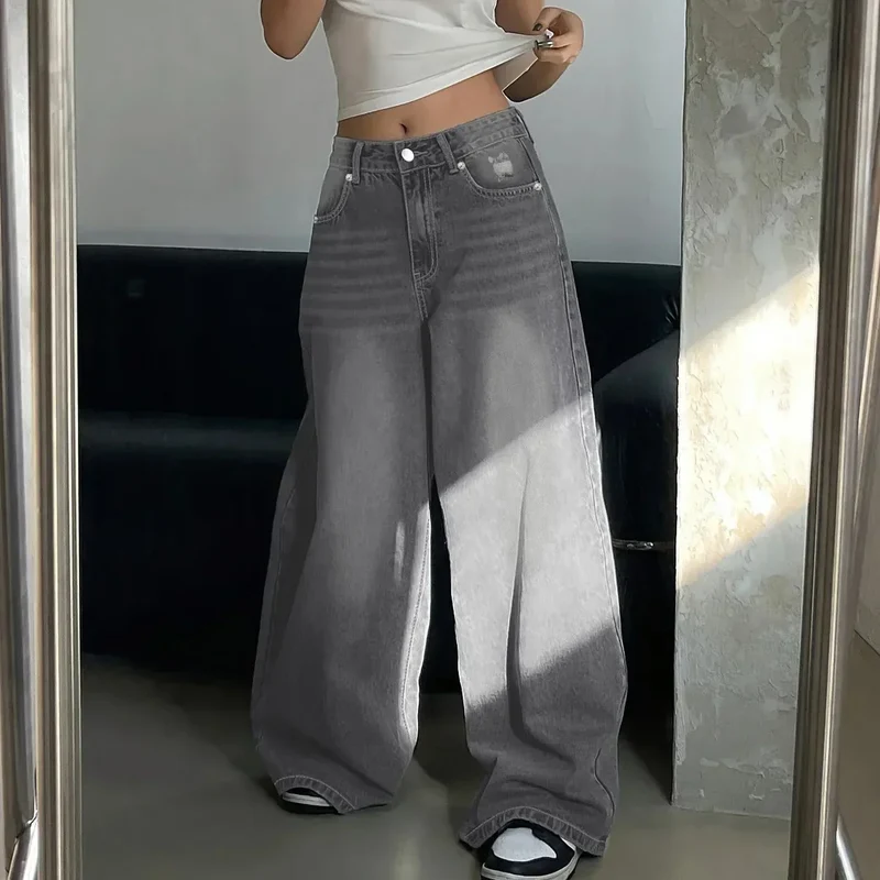 Damen Baggy Jeans mit weitem Bein lässig geschnitten